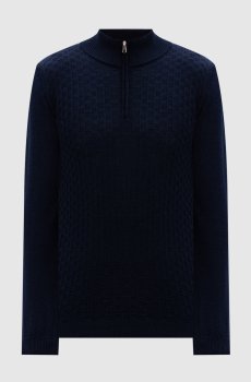 Синий джемпер из мериноса шерсти в узор