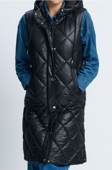 Довга пікова жилетка з капюшоном - чорний
