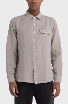 Мужская серая льняная рубашка Серый S Replay M4082A.000.81388B