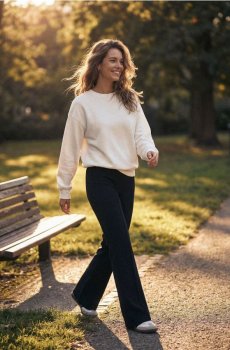 В’язані розкльошені штани з декоративними швами - чорний