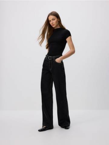 Reserved - Футболка слім фіт з віскози - чорний - 432GA-99X