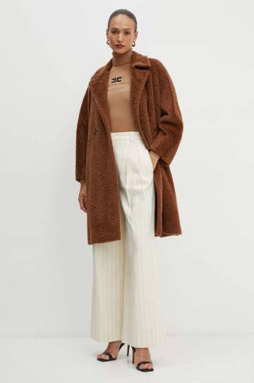 Шерстяное пальто Marella цвет коричневый переходной oversize 2423016061200 Шерстяное пальто Marella цвет коричневый переходной oversize 2423016061200