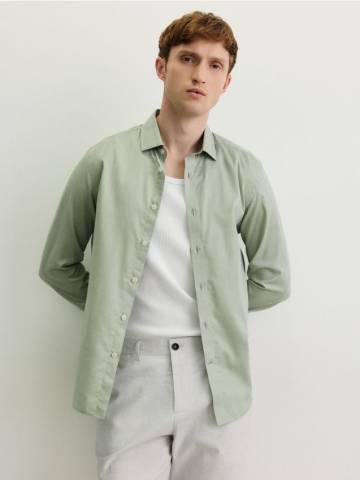 Reserved - Приталена сорочка з єгипетської бавовни - блідо-зелений - 763EH-07X