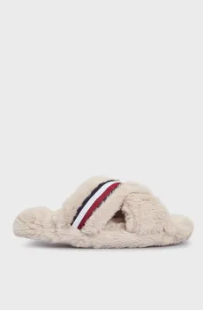 Женские бежевые тапочки FUR CROSS STRAP HOME SLIPPER Бежевый 35-36 Tommy Hilfiger FW0FW07551