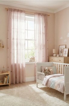 Штора на стрічці з принтом ведмедиків - бежевий