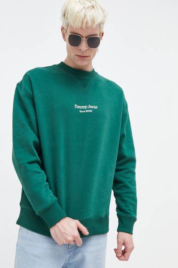 Хлопковая кофта Tommy Jeans мужская цвет зелёный с аппликацией Хлопковая кофта Tommy Jeans мужская цвет зелёный с аппликацией