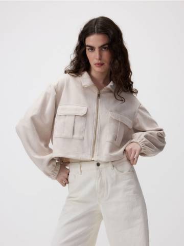 Reserved - Куртка oversize зі штучної замші - кремовий - YH512-01X Reserved - Куртка oversize зі штучної замші - кремовий - YH512-01X