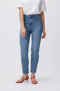 Reserved - Джинси mom fit з розрізом - синій - 858JH-50J