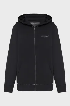 Женское черное худи LOGO PIPING ZIP UP HOODIE Черный L Karl Lagerfeld A2W20065