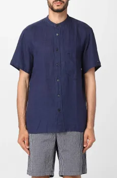 Мужская темно-синяя льняная рубашка MANDARIN Синий M Tommy Hilfiger MW0MW30898