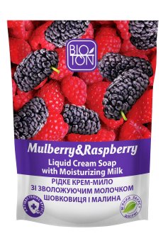 Жидкое крем-мыло Bioton Cosmetics Шелковица и малина, с увлажняющим молочком, 450 мл (дойпак)