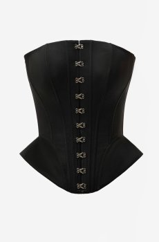 Чорний сатиновий корсет з баскою