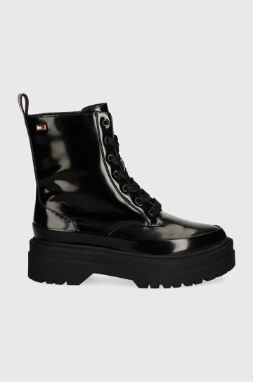 Полусапожки Tommy Hilfiger FLAG RAIN LACE UP BOOT женские цвет чёрный на платформе FW0FW07953 Полусапожки Tommy Hilfiger FLAG RAIN LACE UP BOOT женские цвет чёрный на платформе FW0FW07953
