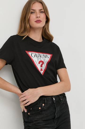 Хлопковая футболка Guess цвет чёрный Хлопковая футболка Guess цвет чёрный
