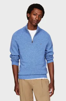 Мужская голубая шерстяная кофта LAMBSWOOL ZIP MOCK Голубой S Tommy Hilfiger MW0MW36536