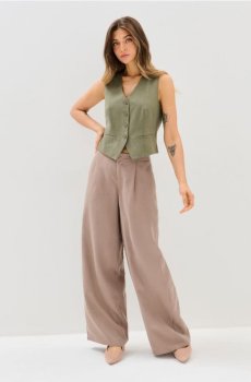 Штани wide leg з ліоцелом і домішкою льону - бежевий