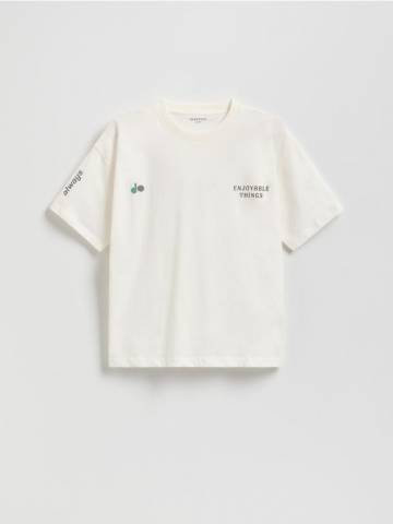 Reserved - Футболка оверсайз з принтом - кремовий - 022CJ-01X