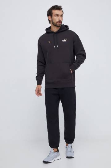 Хлопковая кофта Puma мужская цвет чёрный с капюшоном с принтом Хлопковая кофта Puma мужская цвет чёрный с капюшоном с принтом