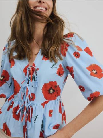 Reserved - Блузка з квітковим принтом та завʼязуванням - світло-блакитний - 564HV-50X