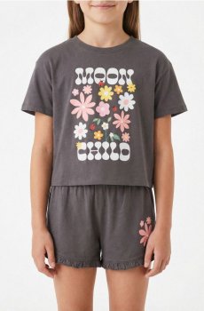 Бавовняна двочастинна піжама з принтом - темно-сірий