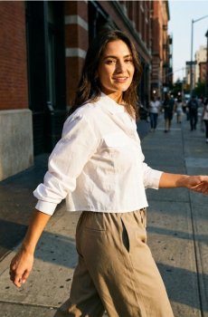 Сорочка зі змішаною тканиною з льоном - білий