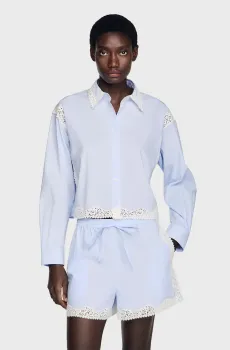 Женская голубая рубашка Голубой XS Sandro SFPCM01466_Sky Blue