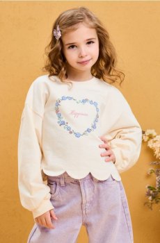 Светшот з тканини French terry з вишивкою та декоративним оздобленням - кремовий