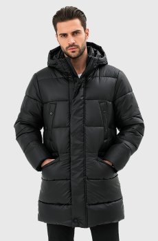 Зимняя мужская черная куртка-парка с капюшоном B-027