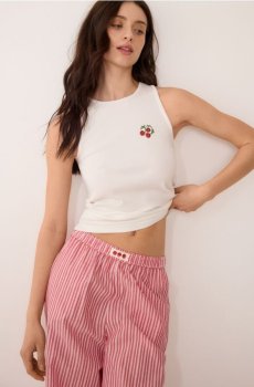 Reserved - Піжамний комплект з двох частин з вишивкою - червоний - 120HQ-33X