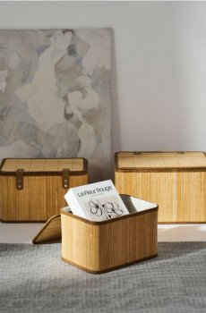 Бамбуковий кошик для зберігання з кришкою - бежевий