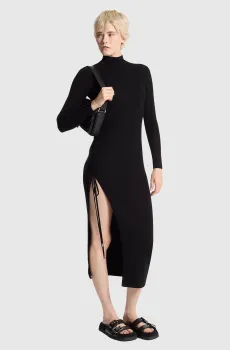 Женское черное шерстяное платье MERINO RUCHED Черный S Michael Kors MF482LZ4VR