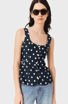 Женский темно-синий льняной жилет в горошек Синий 36 MAJE MFPTO01355_Navy Dots Print