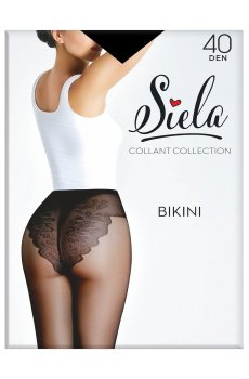 Колготки женские Siela Bikini с кружевными трусиками, 40 DEN, Nero, размер 2