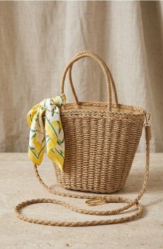 Плетена сумка з декоративною хусткою - бежевий