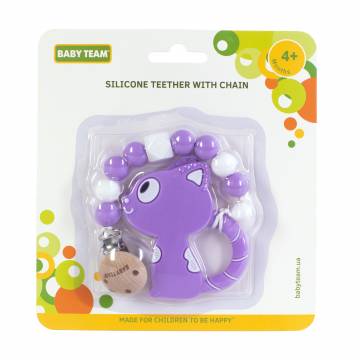 Прорезыватель Baby Team Котик, силиконовый, с цепочкой, от 4 месяцев (4055)