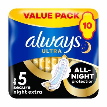 Гигиенические прокладки для критических дней Always Ultra Secure Night Extra размер 5, 10 шт Гигиенические прокладки для критических дней Always Ultra Secure Night Extra размер 5, 10 шт