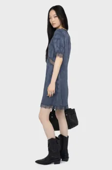 Женское темно-синее шелковое платье с узором Redoxa Синий S ZADIG&VOLTAIRE WWDR02616_STORM