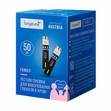 Тест-полоска для измерения глюкозы в крови Longevita Family, 50 шт