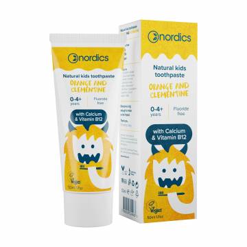 Детская зубная паста Nordics Kids Orange & Clementine без фтора, с кальцием и витамином B12, от 0 до 4 лет, 50 мл Детская зубная паста Nordics Kids Orange & Clementine без фтора, с кальцием и витамином B12, от 0 до 4 лет, 50 мл