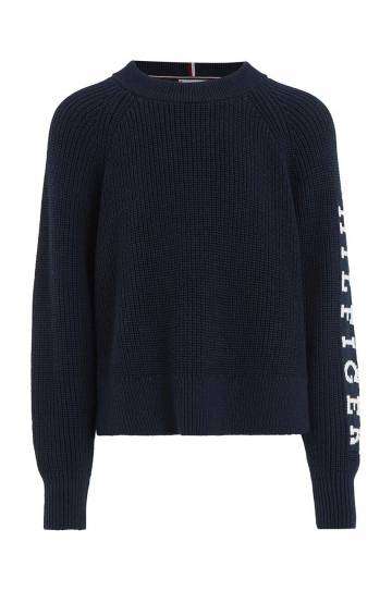 Детский хлопковый свитер Tommy Hilfiger цвет синий тёплый