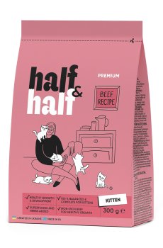 Сухой корм для котят Half&Half с говядиной, 300 г