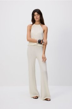 Reserved - Крешовані розкльошені штани - кремовий - ZQ706-01X