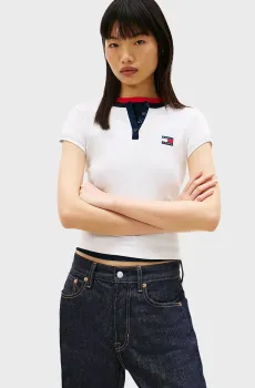 Женская белая футболка SLIM HENLEY Белый L Tommy Jeans DW0DW22276