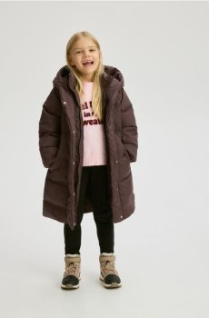 Reserved - Стьобаний плащ з натуральним пухом - темно коричневий - 256EX-89X