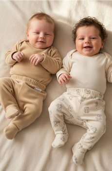 Набір велюрових штанців для немовлят із закритими ніжками 2 pack - бежевий