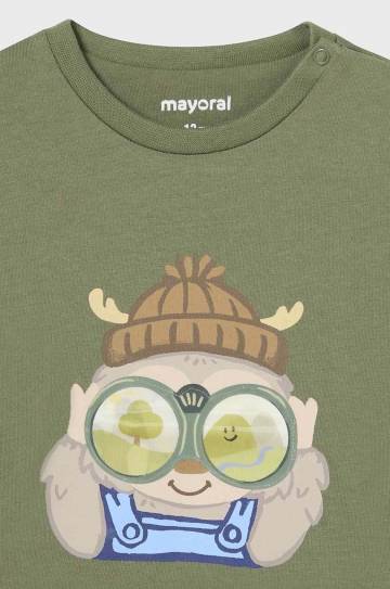 Хлопковый лонгслив для младенцев Mayoral цвет зелёный с принтом 2036 Хлопковый лонгслив для младенцев Mayoral цвет зелёный с принтом 2036