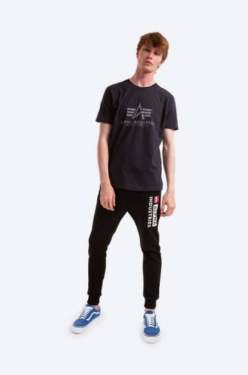 Хлопковая футболка Alpha Industries Basic T-Shirt цвет синий с принтом 00501.07 Хлопковая футболка Alpha Industries Basic T-Shirt цвет синий с принтом 00501.07
