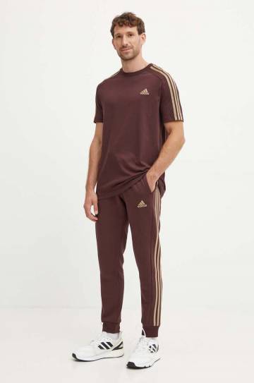 Хлопковая футболка adidas Essentials мужская цвет коричневый узорная IX0158 Хлопковая футболка adidas Essentials мужская цвет коричневый узорная IX0158