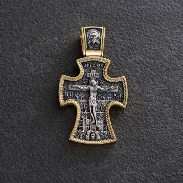 Серебряный крест (чернение, позолота)"Распятие. Николай Чудотворец" 132768 Серебряный крест (чернение, позолота)"Распятие. Николай Чудотворец" 132768