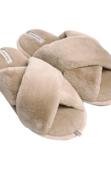 Женские домашние тапочки Twins HS-LUX меховые, перекрест, Latte, размер 36-37 (24 см)